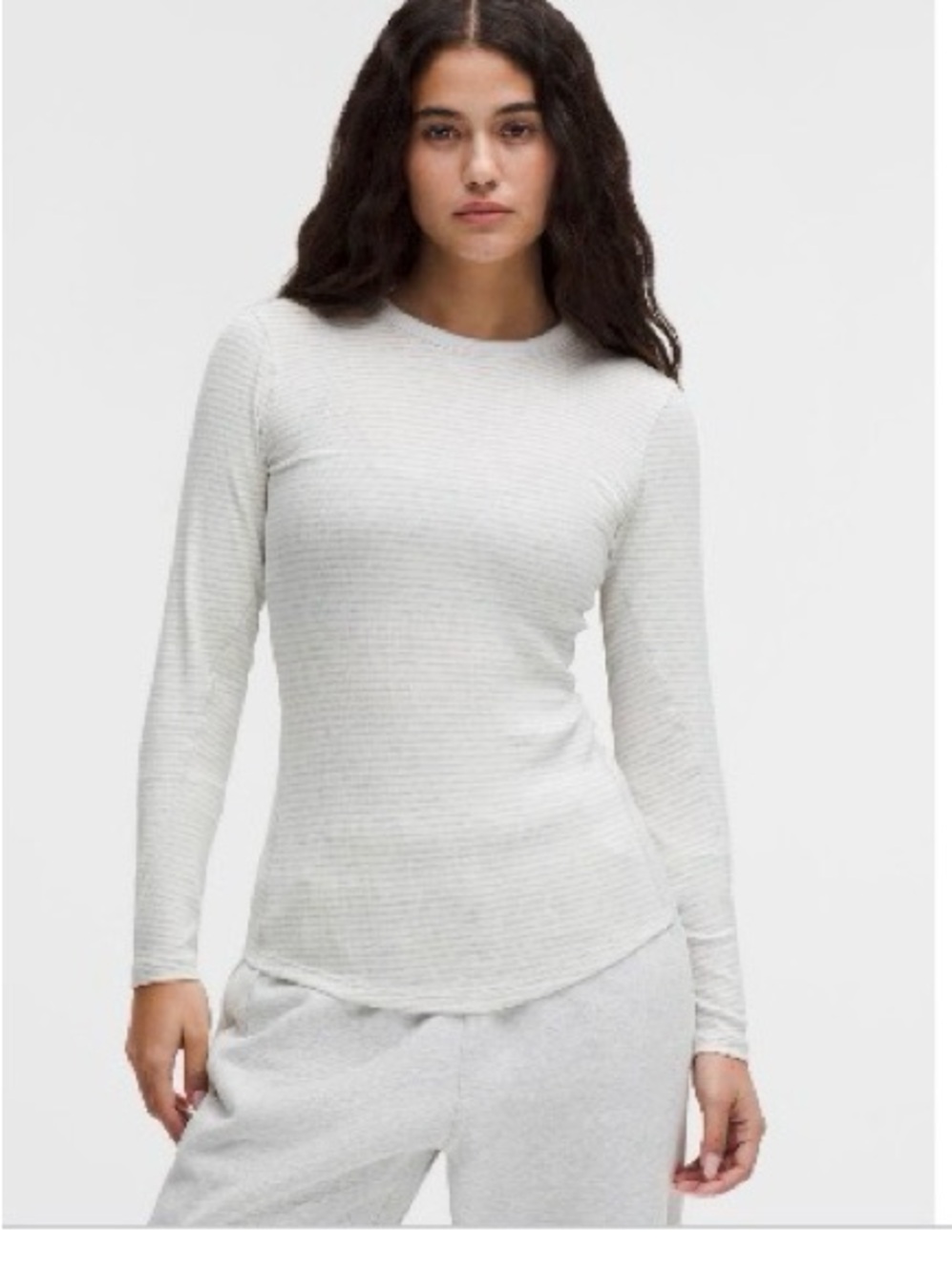 Lululemon hold tight tee. Long Sleeve Crewneck Ribbed Top - Light Gray stripe